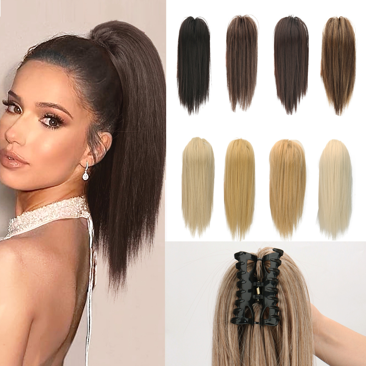 Peruca de mujer, cascada de cabello de simulación de cabello, clip de agarre de cola de caballo alto, nuevo estilo chino dulce y fresco, peruca de cola de caballo, trenzas