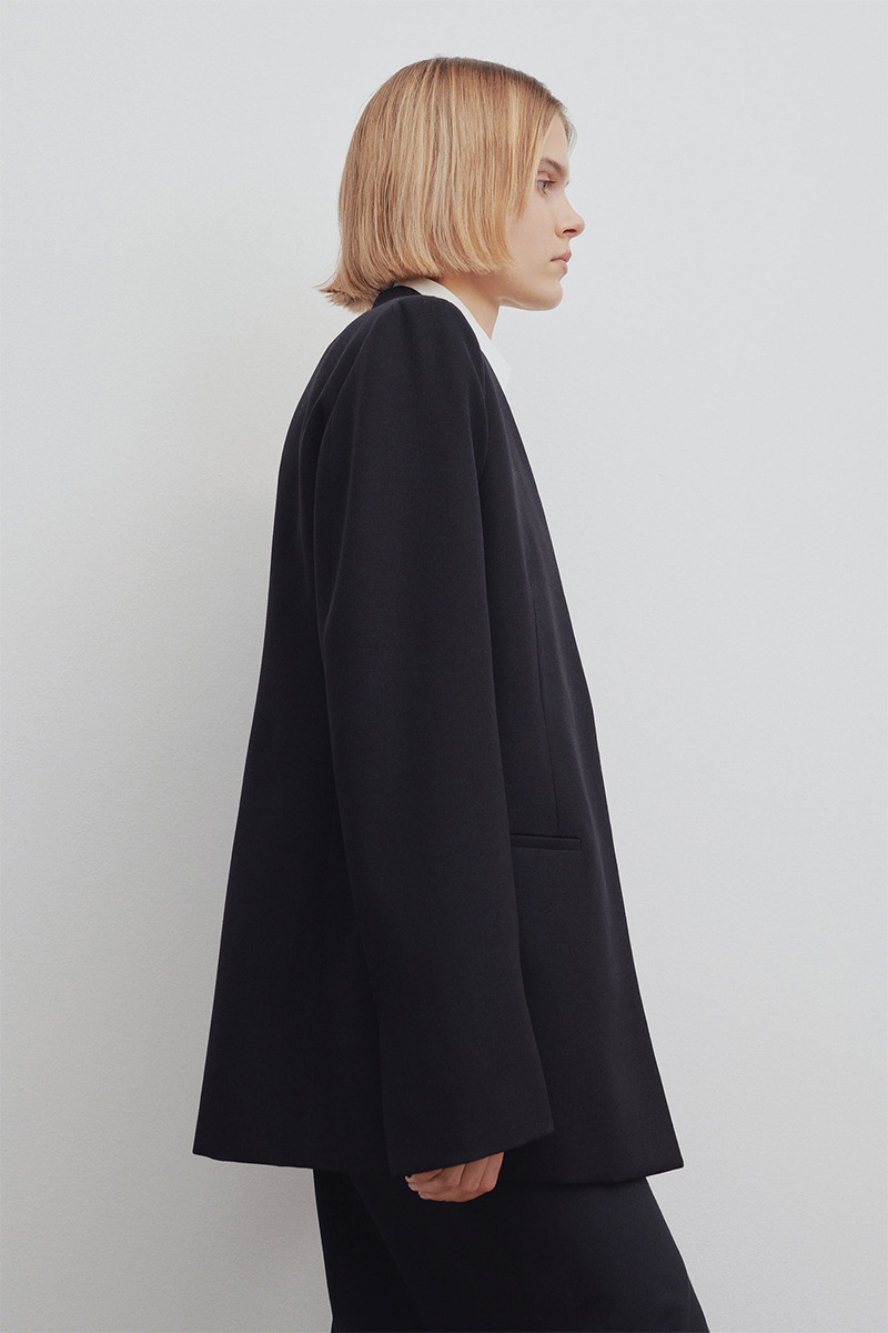 European American Wool Blazer For Women, Loose Fit, No Buttons, Minimalist Black Suit Jacket, Spring And Autumn_ecoleips.com