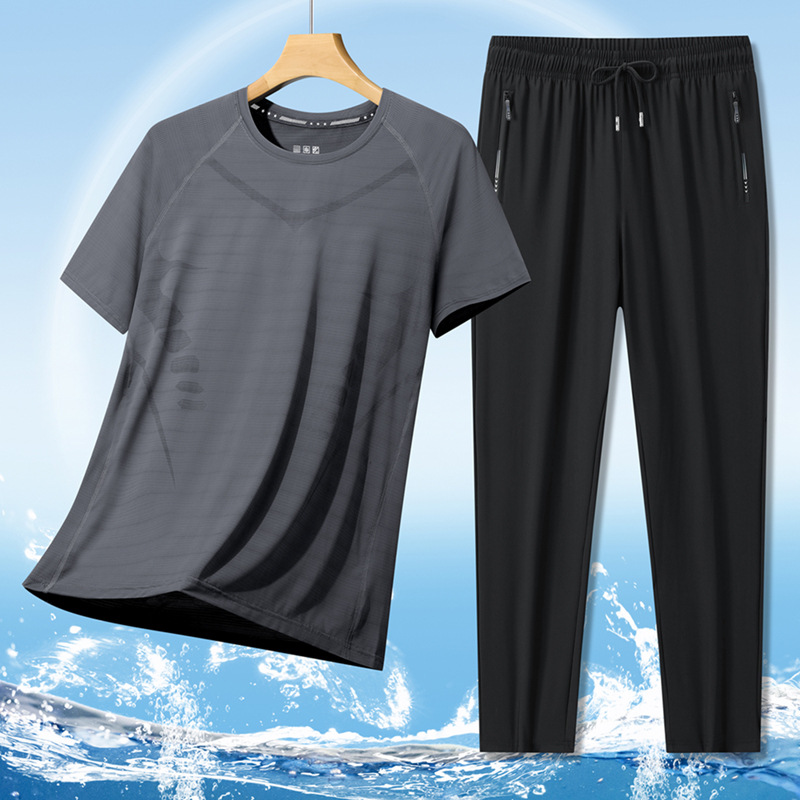 Super tamaño de hielo para hombres verano delgado cuello redondo de manga corta para hombres acondicionamiento rápido seco para correr moda