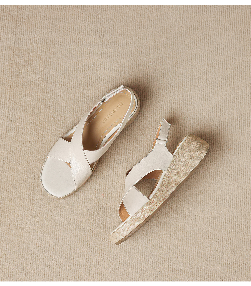 Sandal nữ quai chữ V đế dày mũi tròn hở ngón chân — màu trắng ngà chi tiết 18