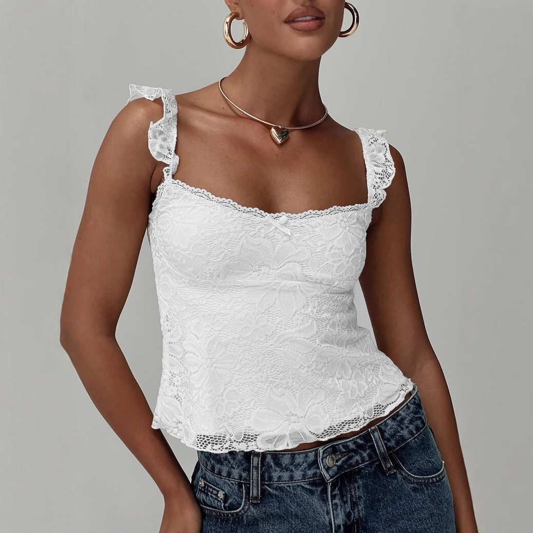 Nuovi arrivi Primavera/Estate, top sexy francese senza schienale con bordo in pizzo, abbigliamento alla moda da donna_voghion.com