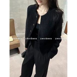 5werkwen Early Autumn Chanel Style Coat Women's Black Wool Sense Loose Casual High-grade Wool Blended Cardigan Top