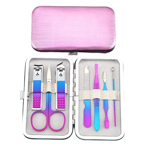 Gradient nail clipper set 7-piece set Colorful nail clipper beauty tool set printable logo manufacturer wholesale