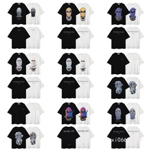 跨境外贸小众潮牌怪奇物语明星同款珍珠蒙面人面罩宽松短袖T恤男