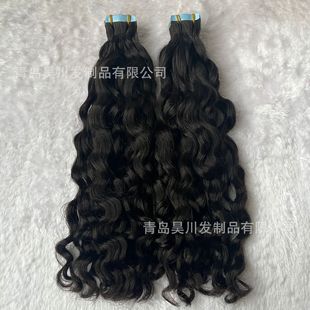 Custom real hair film wig natural color double-sided adhesive hair adhesive tape hair curly wavy