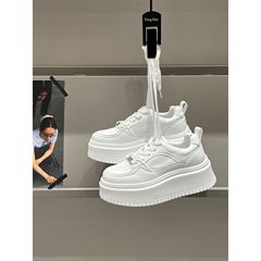 厚底小白鞋女2025新款牛皮秋季季新款小个子厚底增高6cm松糕鞋女