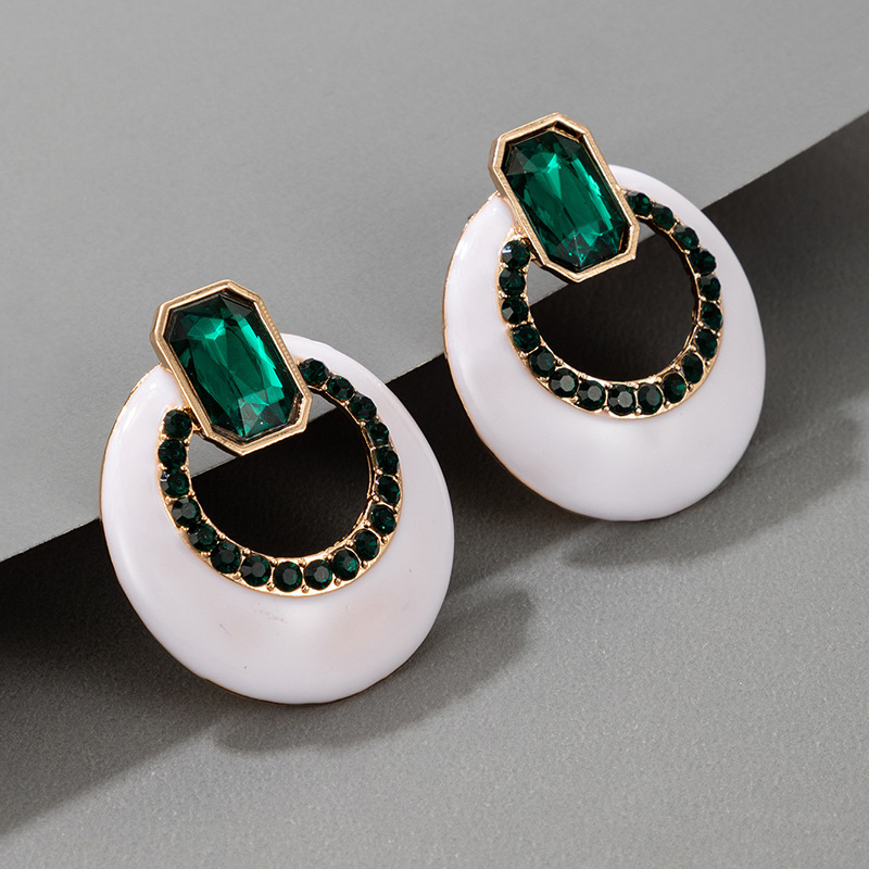 new earrings white acrylic diamond dark green simple stud earrings wholesalepicture5