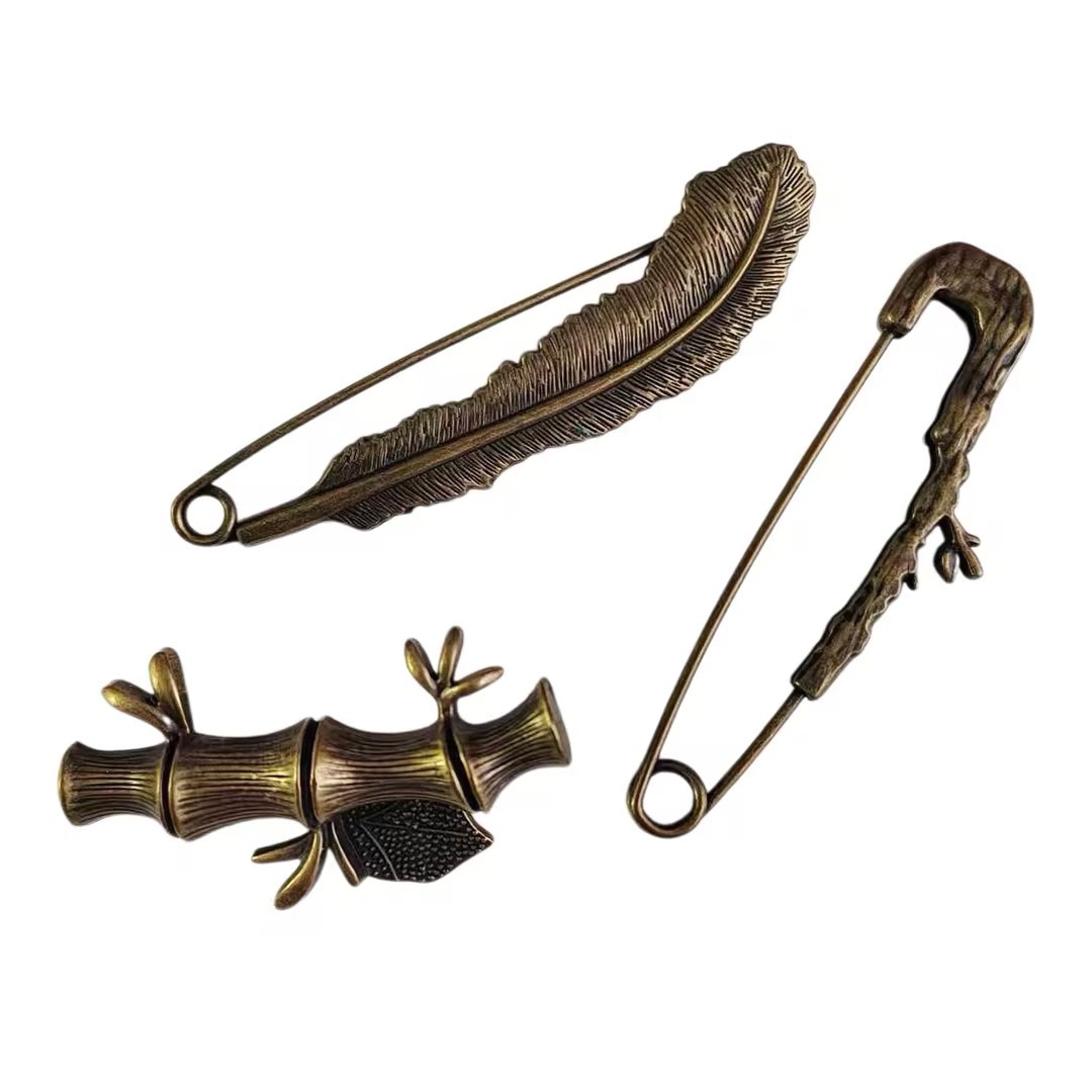 Jmレトロ青古銅メッキ模様相形の羽毛花の枝小鳥の葉文芸ピンアクセサリー