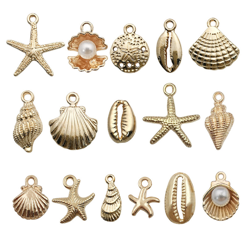 Mix 16 KC Gold Shell Starfish Conch Marine Alloy Pendant Handmade DIY Pendant Bracelet Jewelry Accessories
