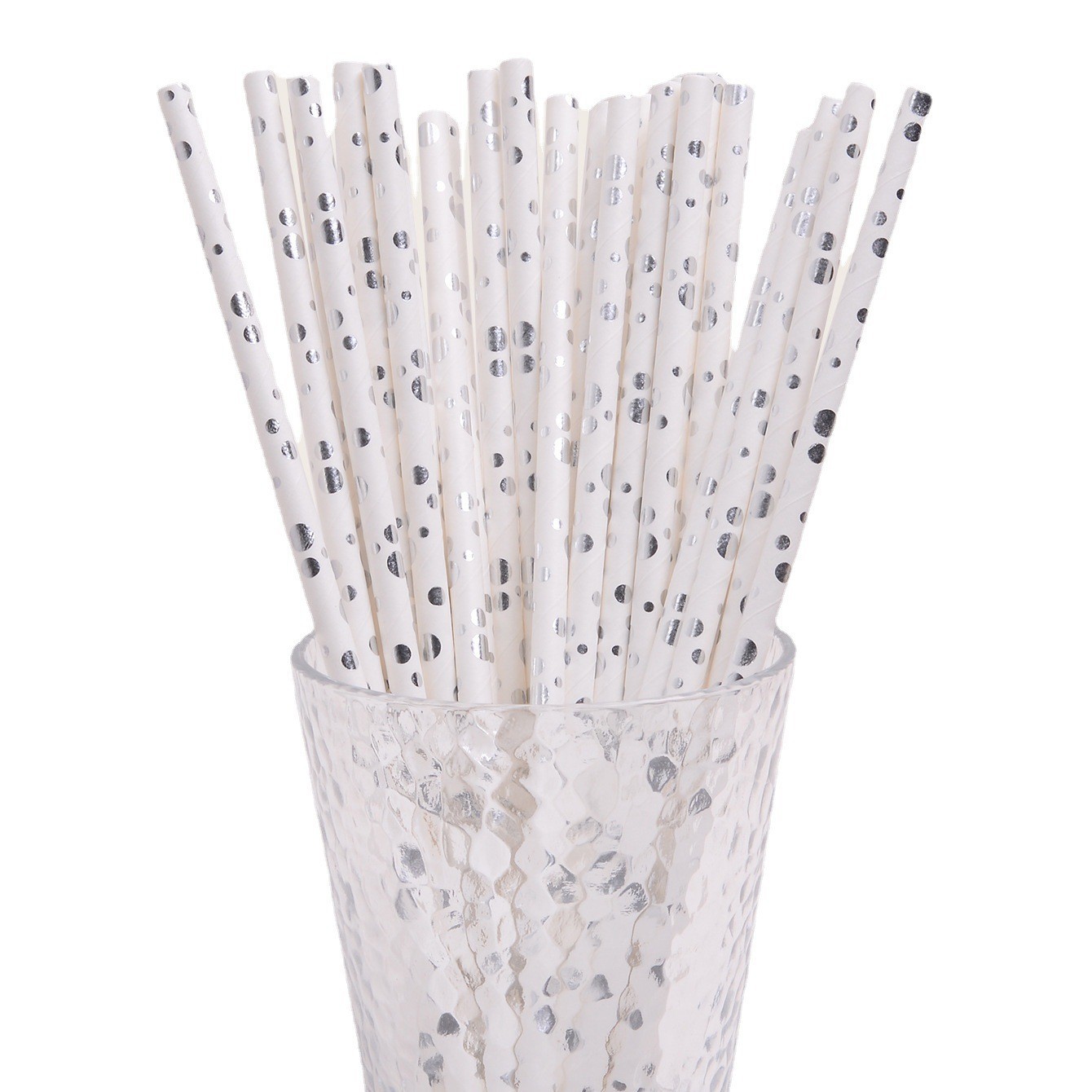 En stock paja de papel desechable al por mayor paja de papel degradable paja de rayas de plata caliente