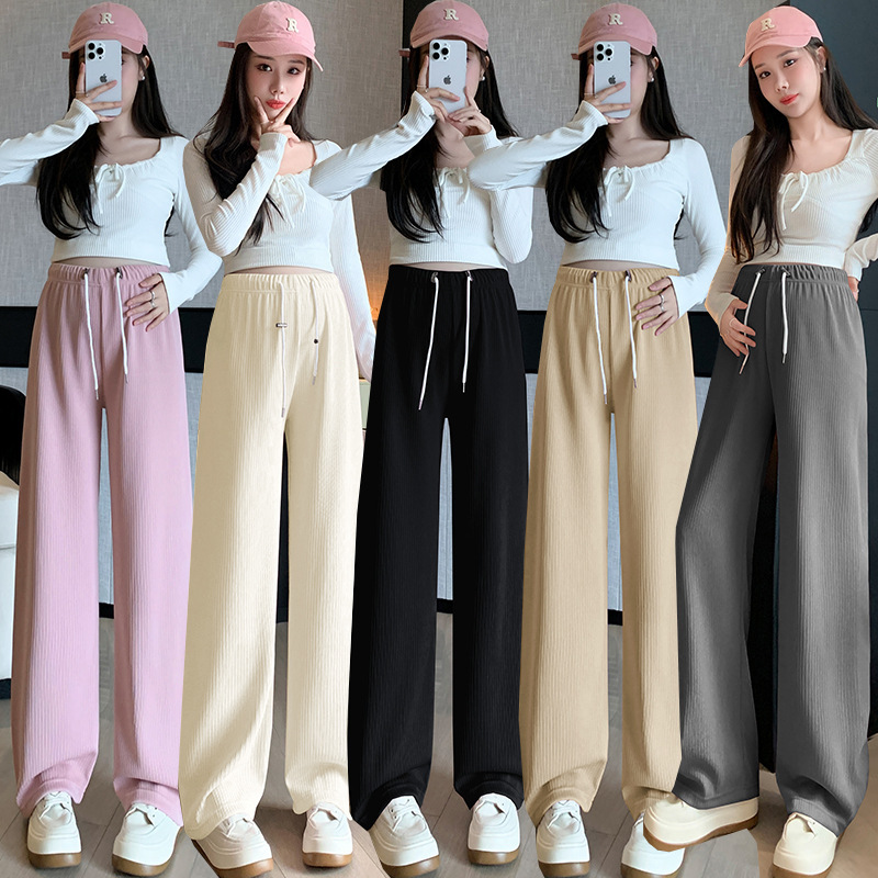 Maternity Spring Pig Nose Buckle Drawstring Pants Can Be Worn after Pregnancy, Narrow Wide-Leg Pants Can Be Worn Outside, Black