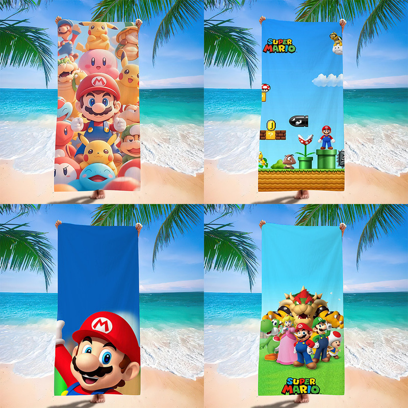 Cartoon Mario Beach Towel Absorbent Game Super Mary Around Europe and America Foreign Trade Bath Towel Microfiber