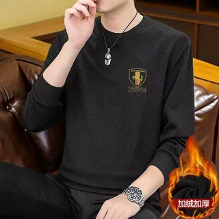 男士卫衣韩版秋冬长袖t恤青年个性修身印花打底衫T恤加绒加厚保暖