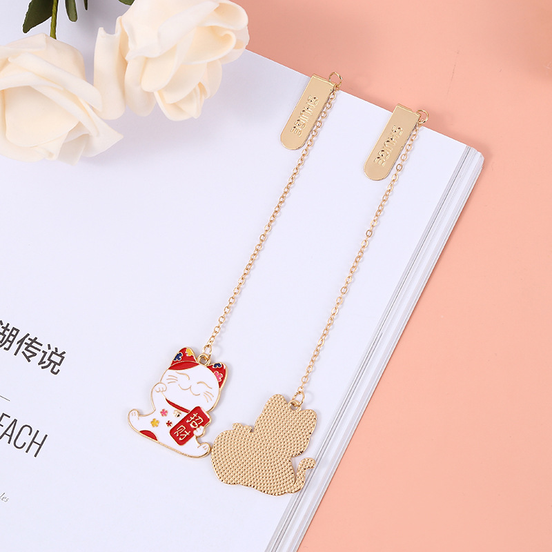 新年招財貓系列書籤潮 合金流蘇喜慶頁夾祝福語文創禮品卡通書籤