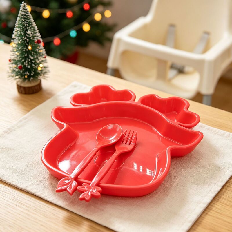 Cross-Border Hot Selling Pp Material Kidsren's Dinner Plate with Tableware Set Christmas Style Snowman Shape Creative Baby Dinner Plate