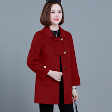 2025年秋装款双面呢子羊毛外套女时尚中长款中老年妈妈毛呢大衣潮