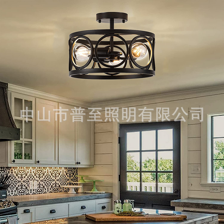Amazon American-style industrial farmhouse recessed installation ceiling lamps E26 retro metal cage black lamps