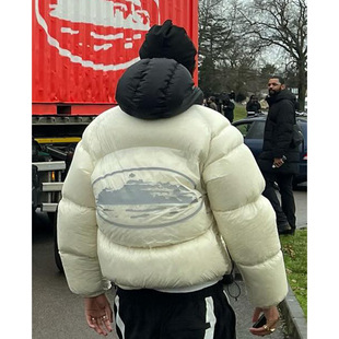 American Street Hip-Hop 3m Reflective Printed Personalized Hooded down Jacket Men's Trendy Winter Thickeneded Warm Jacket