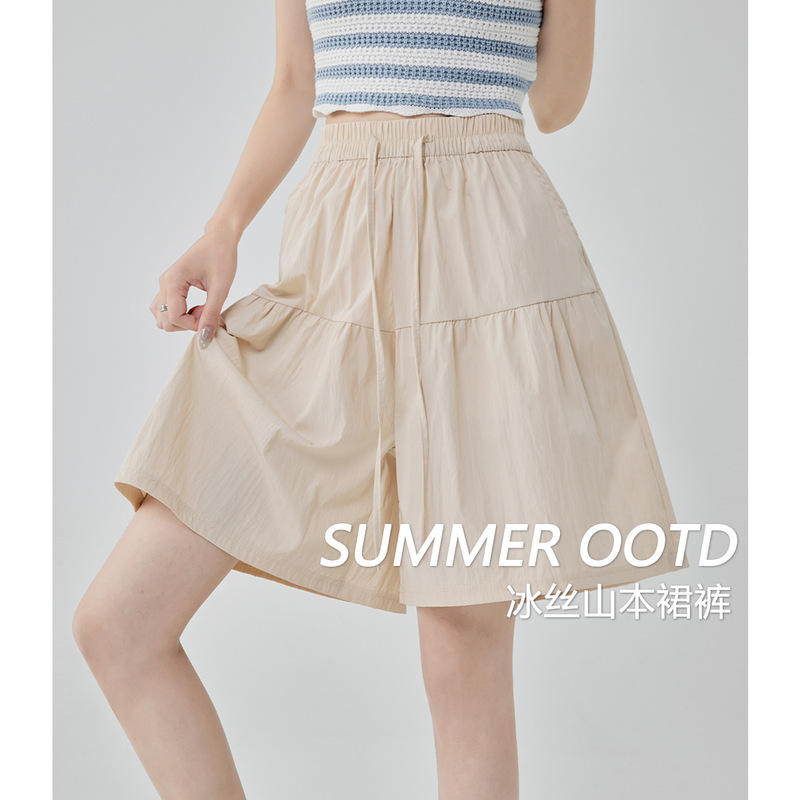 Ice Silk Yamamoto Shorts for Women 2026 New Summer Thin Casual Loose Wide-Leg Five-Point Sports Mid-Skirt Pants