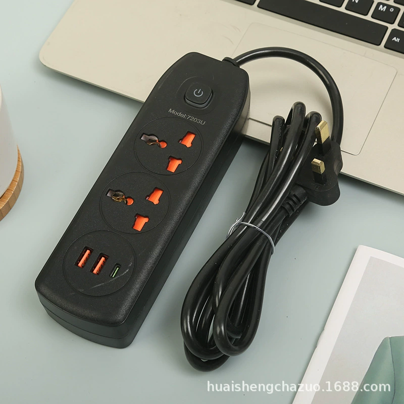 Удлинитель на 2 USB + 1 Type-C с защитной дверцей, нейтральная упаковка, по стандартам: британский, ОАЭ, европейский, американский