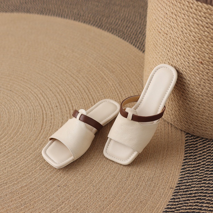Dép sandal nữ xỏ ngón đế bệt phối màu hở mũi thời trang — màu trắng ngà, màu mơ chi tiết 80
