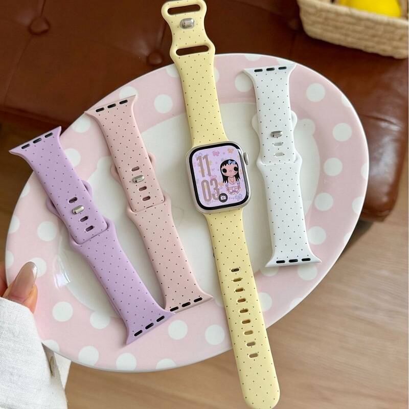 Reverse Buckle Laser Wave Dot Silicone Watch Strap Suitable for Apple Watch iWatch 12Th Generation 11/10/98/Se