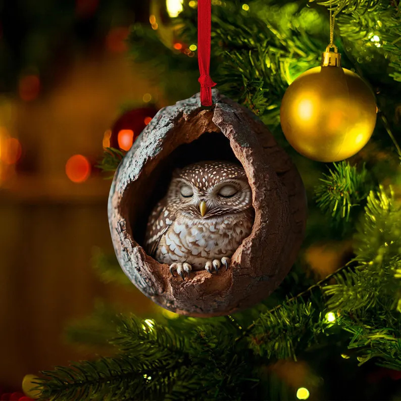 Nuevos búhos transfronterizos, osos, adornos de Navidad, colgantes de árbol de Navidad, colgantes de acrílico de impresión plana 2D