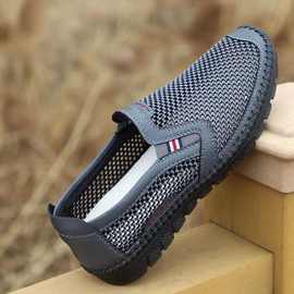 夏季老北京网鞋新款男款商务男士休闲皮鞋男鞋男款鞋懒人一脚蹬