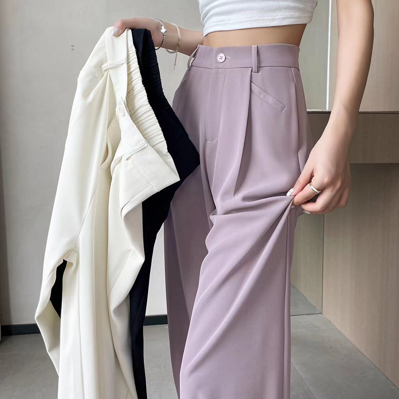 2024 Summer New Purple Chinese Style Casual Narrow Casual Suit Wide Leg Pants for Small Women 2024 Summer New Purple Chinese Style Casual Narrow Casual Suit Wide Leg Pants for Small Women