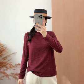 厚实款2025年新款新中式提花半高领打底衫女文艺复古长袖棉质上衣