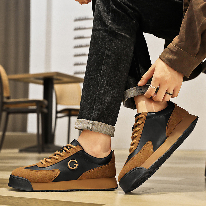 2026 New Men's Shoes, Large Size, Thick-Soled, Trendy, Sporty, Casual, Leather, Non-Slip, Forrest Gump Shoes_vogvips.com