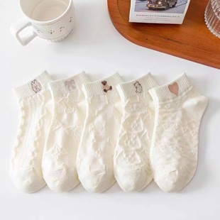 Boat Socks for Women 2025 Summer New Women's Pure Color Breathable Socks Ins Trendyy Bear Cute Non-Slip Women's Socks
