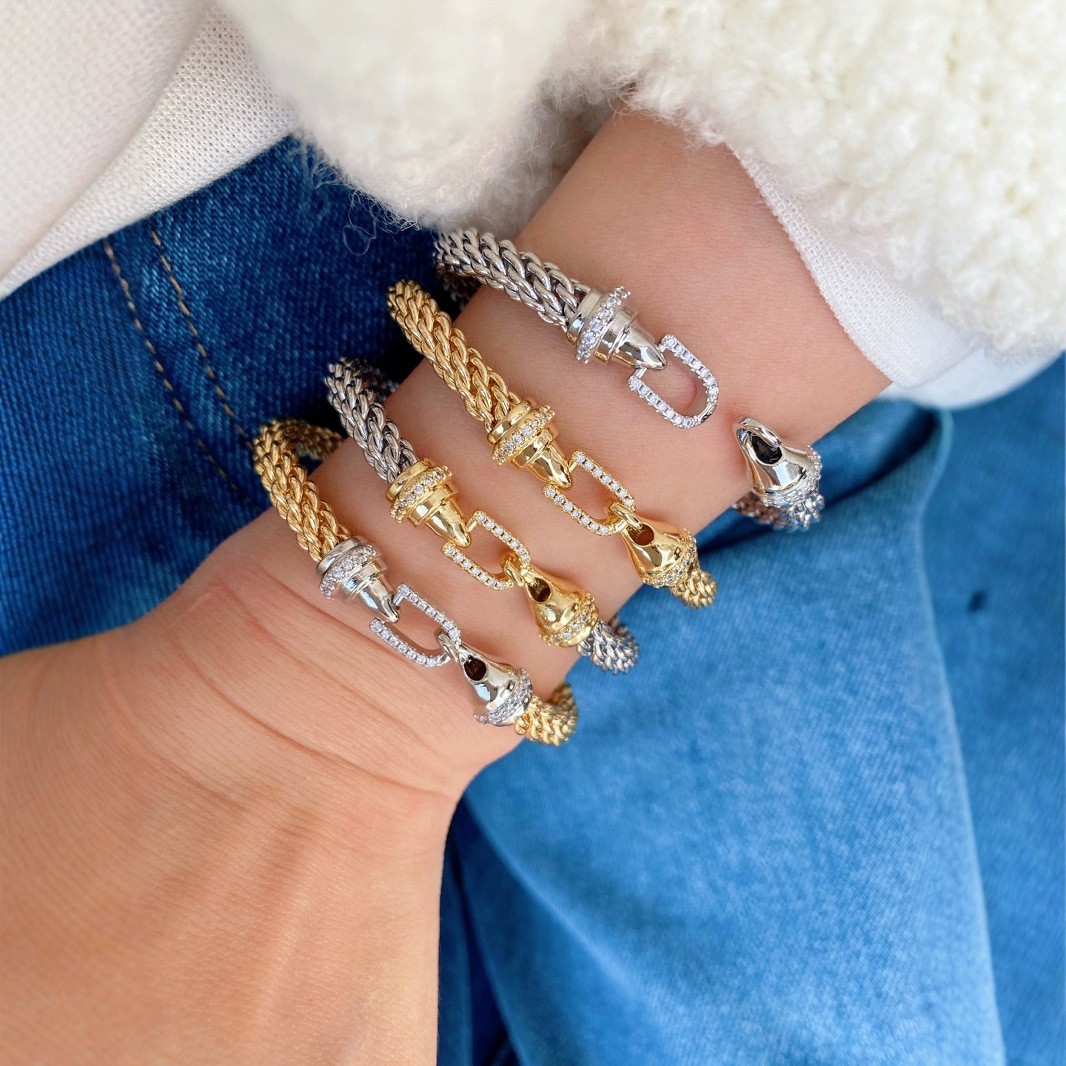 18K Gold Plated Plating Material Wholesale Jewelry Simple Style Geometric Copper Zircon 18K Gold Plated Mixed Metal Inlay Bracelets Necklace