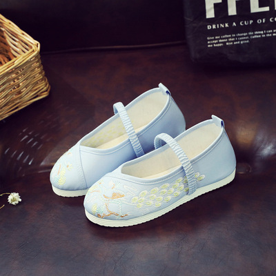 1901-1新款女童孔雀繡花鞋軟底北京布鞋漢服鞋女孩童民族風