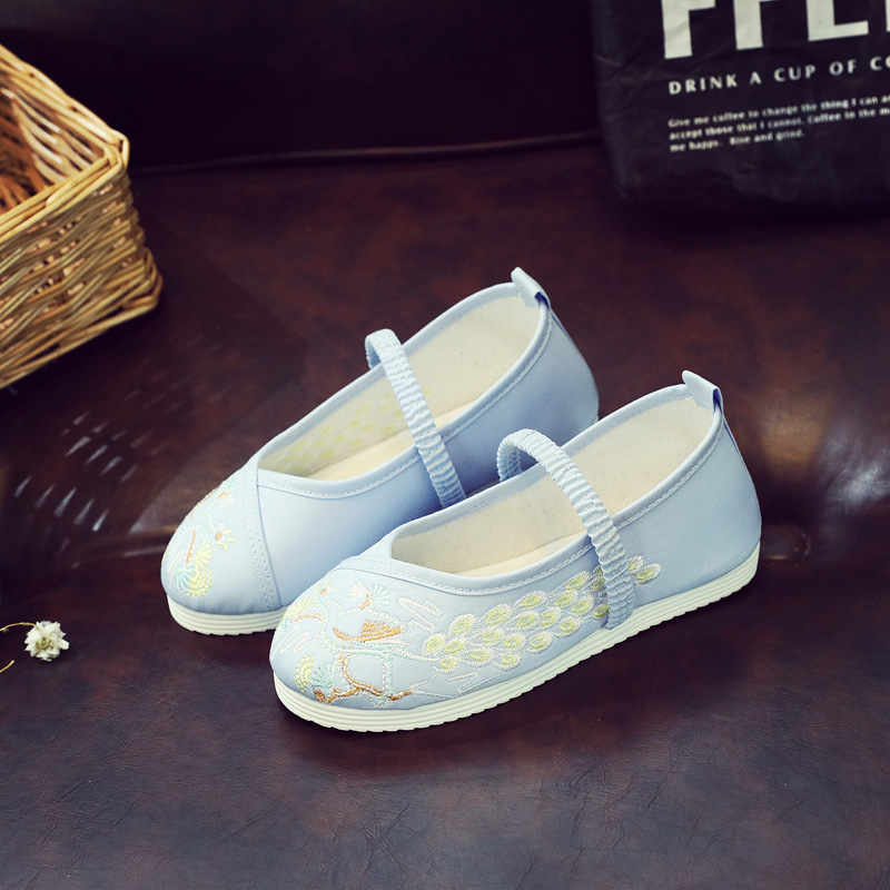 1901-1新款女童孔雀繡花鞋軟底北京布鞋漢服鞋女孩童民族風