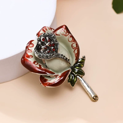 Enamel Rose Brooch with: Yaxa sancaqları