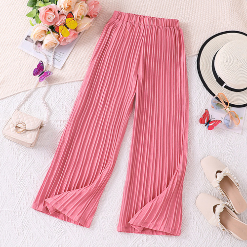 2024 Girls' Fashion 10-12 Years Old Outwear Children's Clothing Trendy Pleated High-Waist Casual Pants for Middle Kids