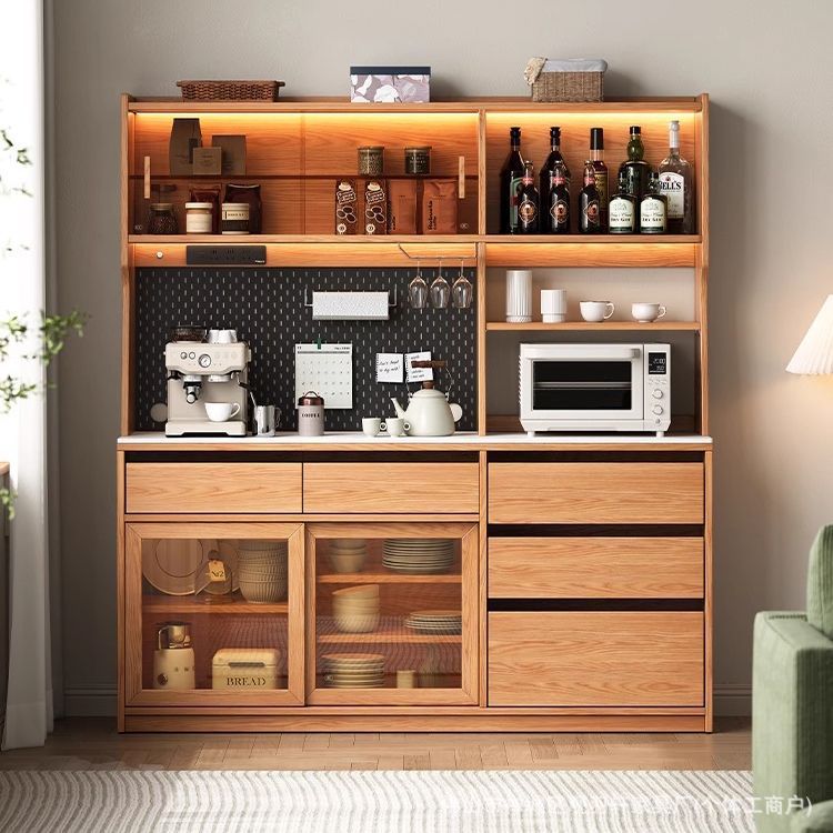 All Solid Wood Oak Sideboard Against the Wall Integrated Small Household Kitchen Storage Cabinet Wine Cabinet Storage Cabinet Tea Cabinet