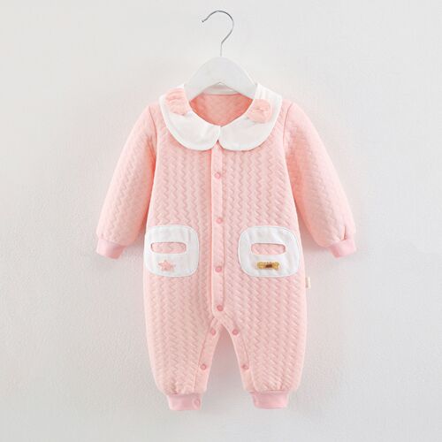 Baby jumpsuit autumn and winter cotton three-layer warm jumpsuit baby clothes baby thickened newborn crawling suit