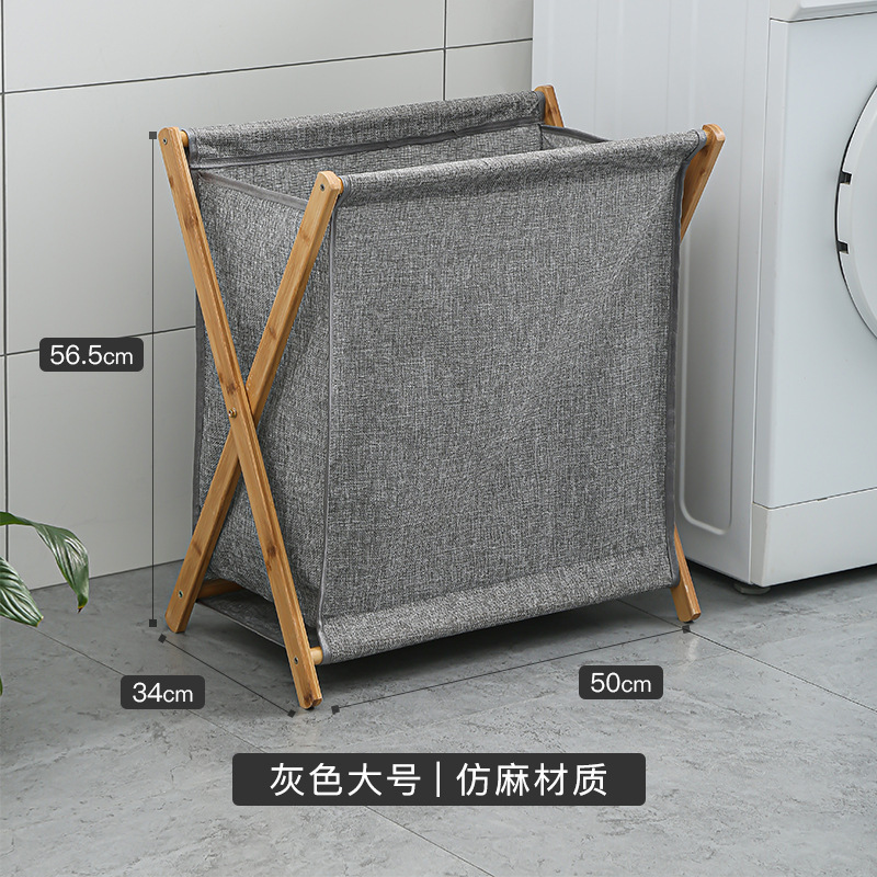 Cesta de lavandería de madera maciza de bambú plegable que ahorra espacio ropa de juguete cesta de almacenamiento de artículos diversos baño tela de lino de algodón grande