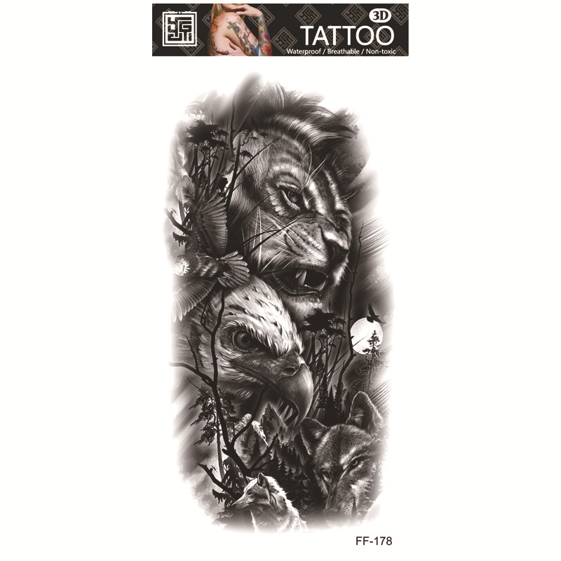 Yuanhua fábrica de pegatinas de tatuaje a prueba de agua en stock al por mayor cabeza de Lobo tótem texto árabe tatuaje pegatinas suministro transfronterizo