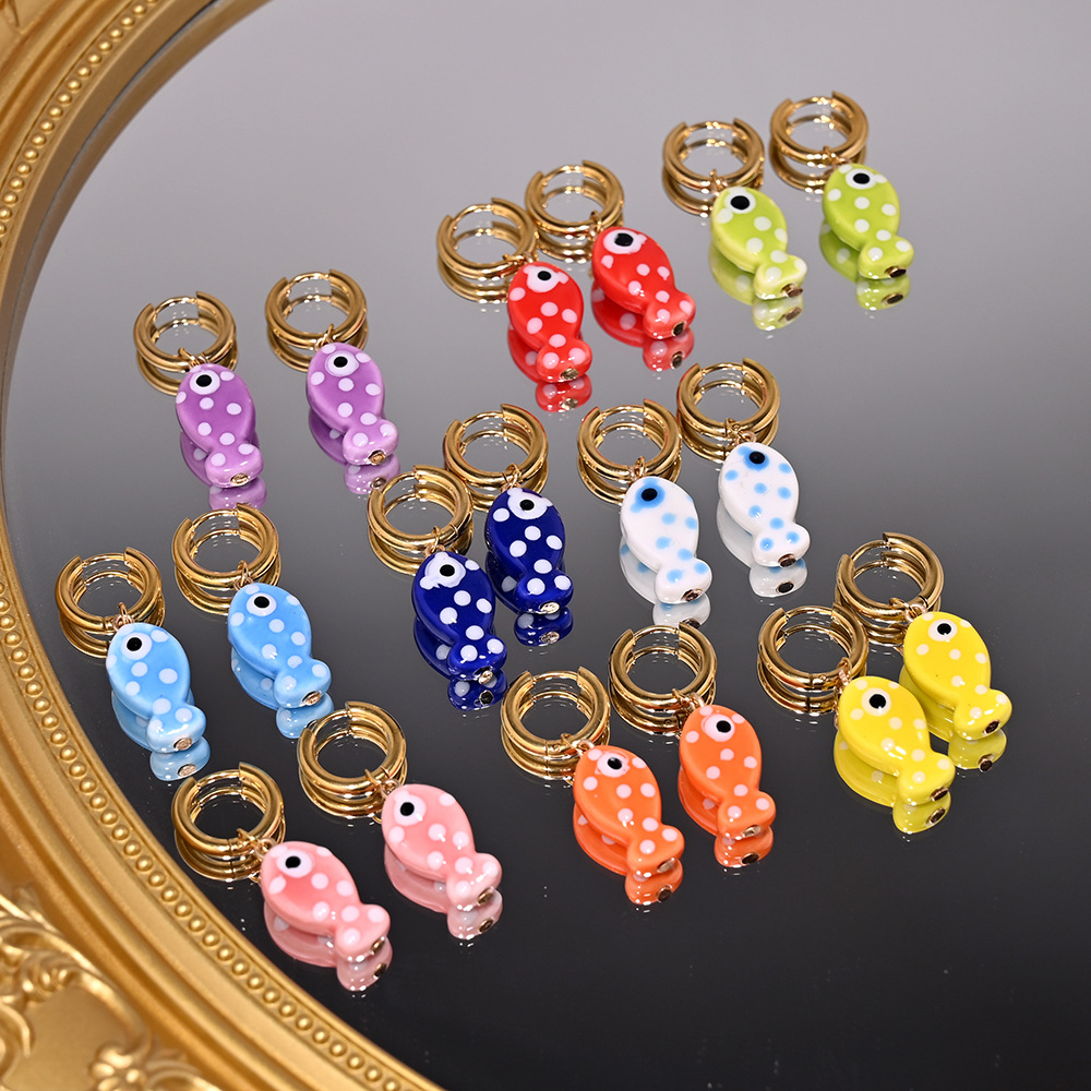 1 Pair Cute Sweet Fish 304 Stainless Steel Ceramics Drop Earrings display picture 4