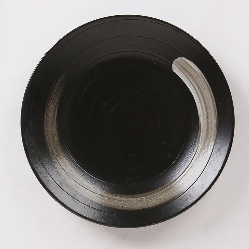 Plato de cerámica negra japonesa redonda retro platos de platos