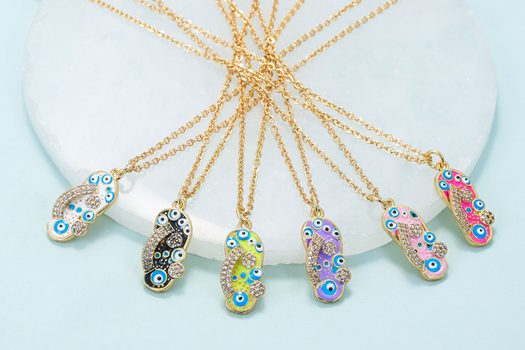 8g Weight Cute Slippers Copper Pendant Necklace Zircon Copper Necklaces