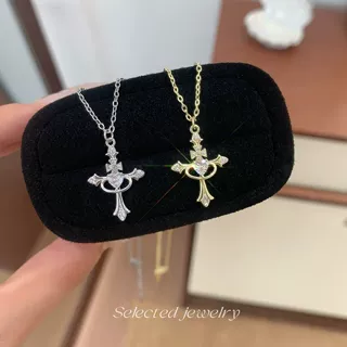 复古爱心锆石十字架项链女小众高级感个性甜酷风轻奢高级配饰批发