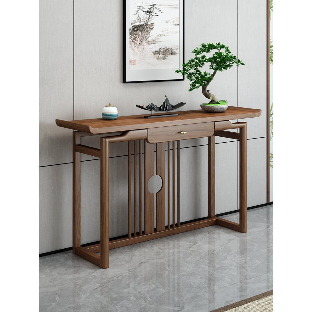 New Chinese-style entrance table, simple Chinese-style solid wood console table, light luxury Zen-inspired elm wood entrance cabinet