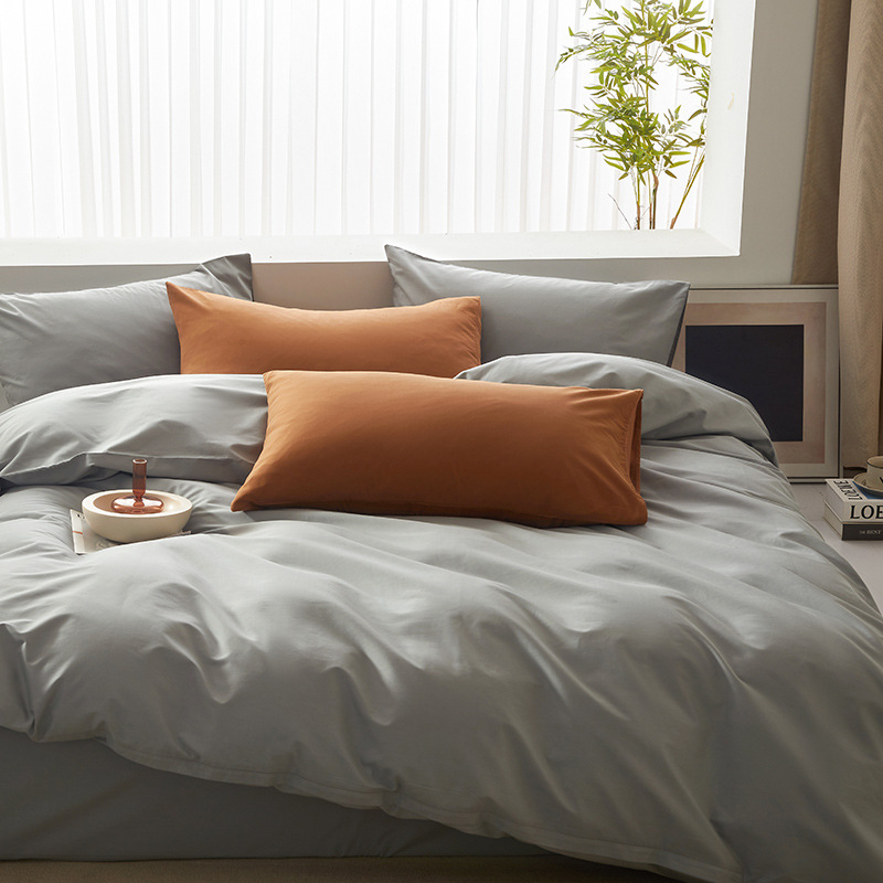 Cama de algodón estilo Maillard Juego de cuatro piezas de sábanas de algodón, funda de edredón, dormitorio de estudiantes, ropa de cama de color sólido individual