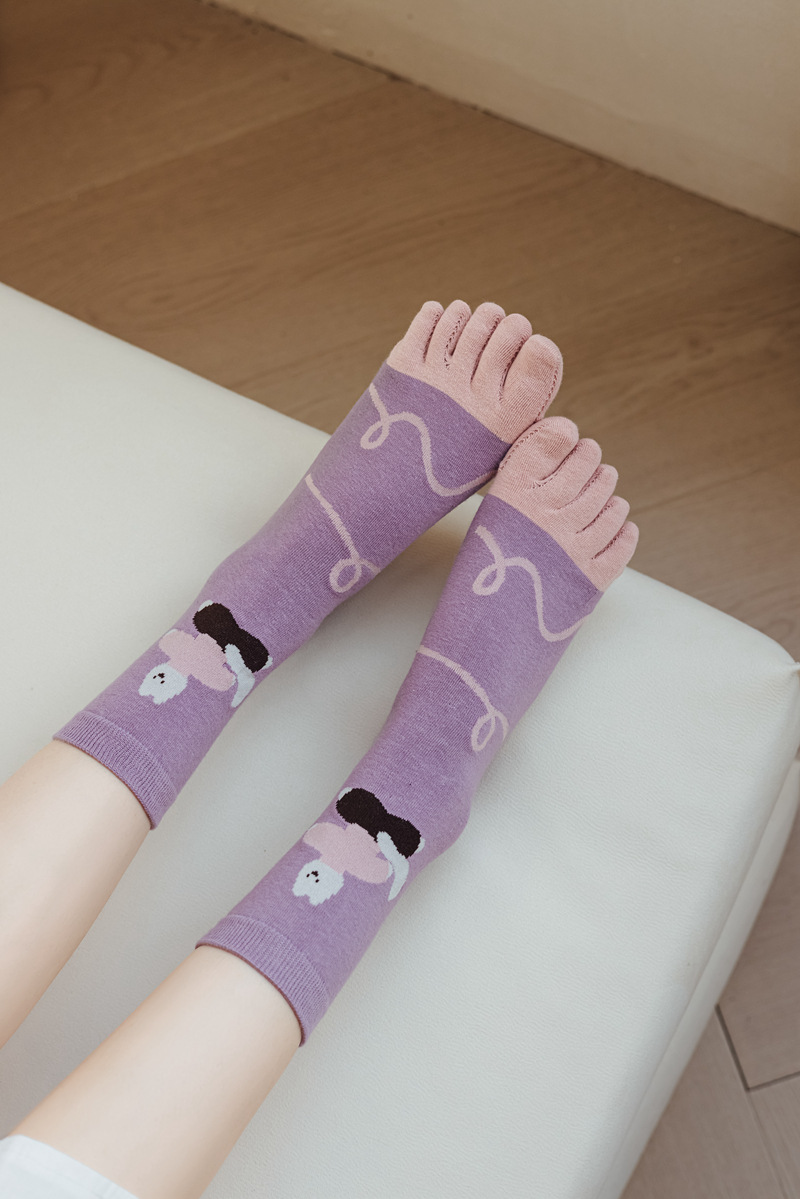 Frauen Herbst Und Winter Reine Baumwolle Fünf Finger Socken Gedruckt Split Toe Socken Vintage Bequeme Socken – Detail 12
