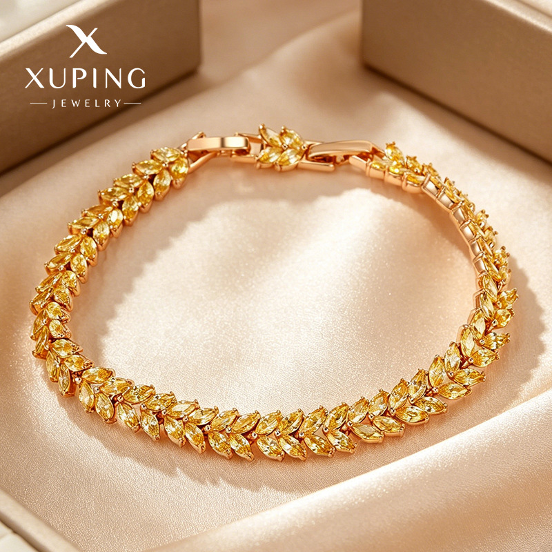 Xuping ligero lujoso nicho de diseño sensación de pulsera de oreja de trigo para mujeres gemas artificiales serie de joyas de moda elegante