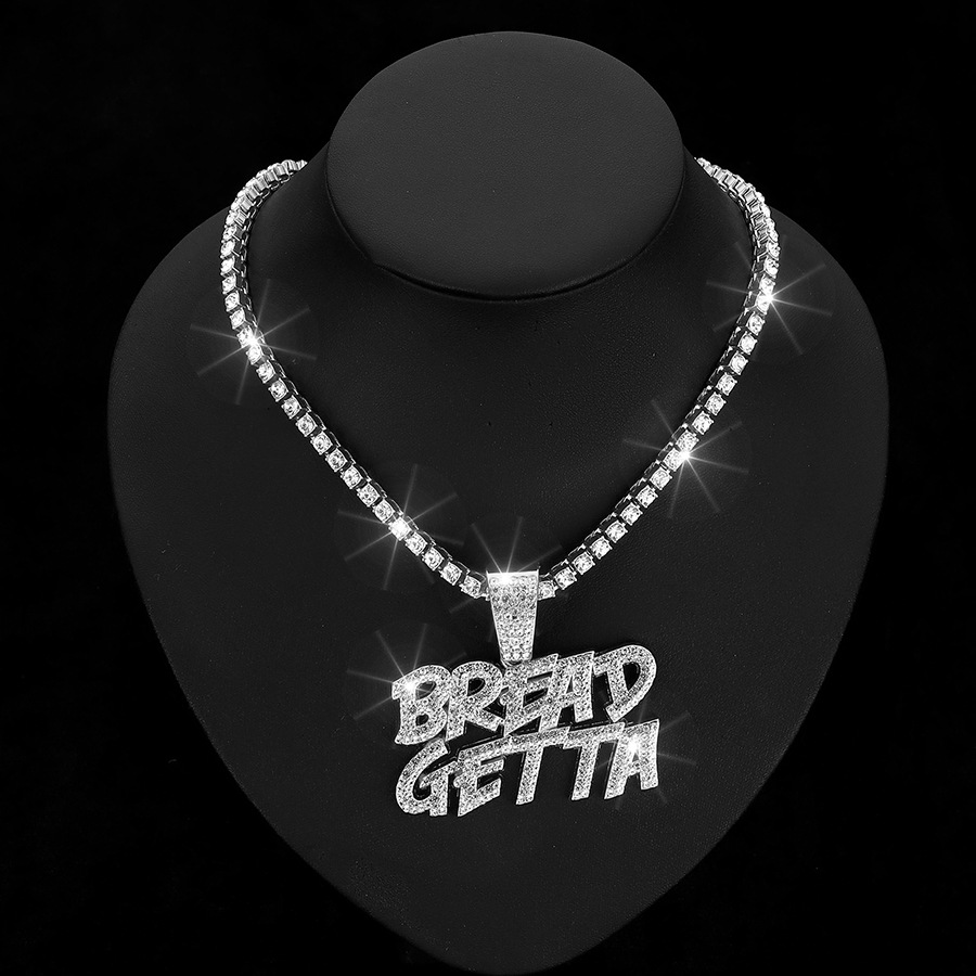 Personalidad europea y americana hip hop diamante completo doble fila diamante carta BREADGETTA colgante nicho diseño tenis collar joyería